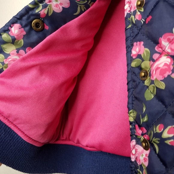 Little Lass Quilted Floral Bomber Jacket, Blue, 2T - Picture 5 of 6